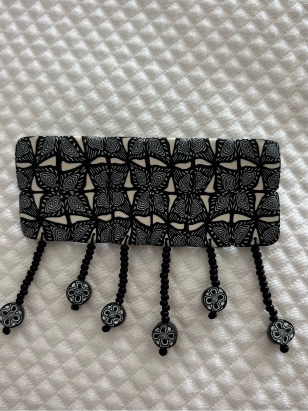 Black & White Beaded Fringe Pin
